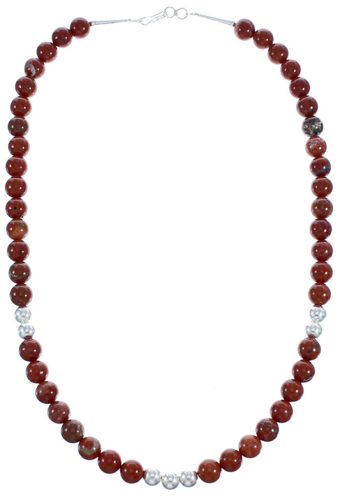 Authentic Sterling Silver Poppy Jasper Southwest Bead Necklace RX119202